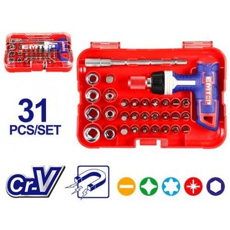 Jeu De 31 Tournevis Cliquet EMTOP