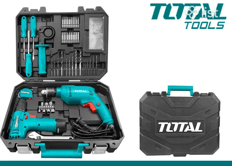 caisse kit a outils avec vissese et perceuse 119 pieces TOTAL