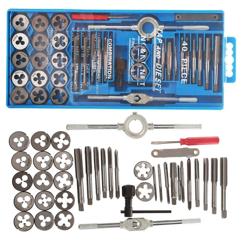 Coffret Taraud 40 pcs, Matrice taraudage fraisé avec clé et tournevis BLEU