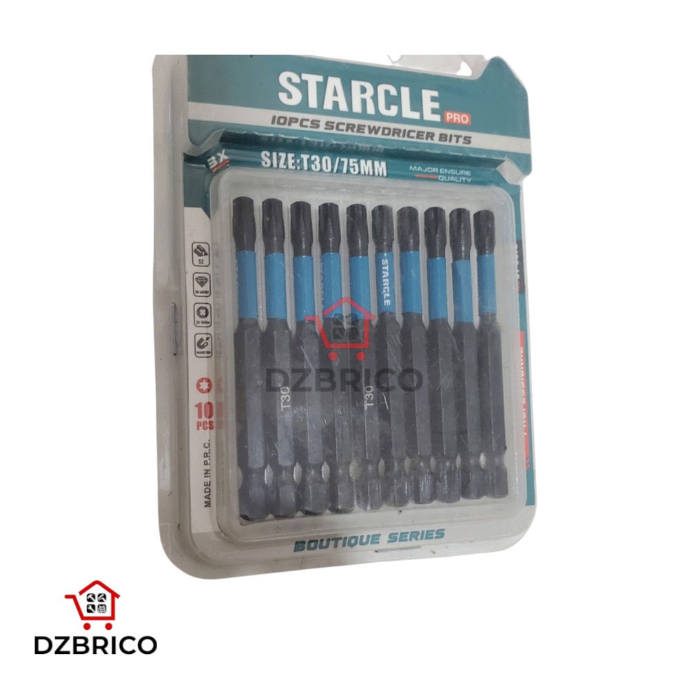jeu de 10 embouts de vissage Torx T30  76mm STARCLE