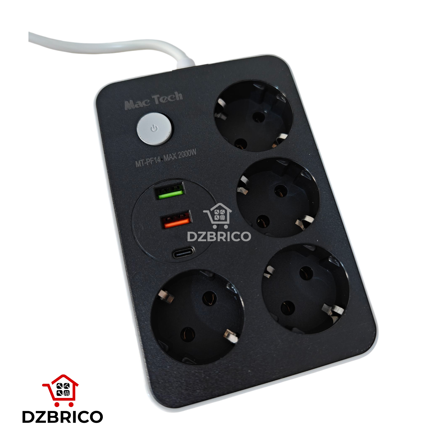 Multiprise 4 Prises 2 USB 2A et button ON/OFF 2 Mètres MAC TECH