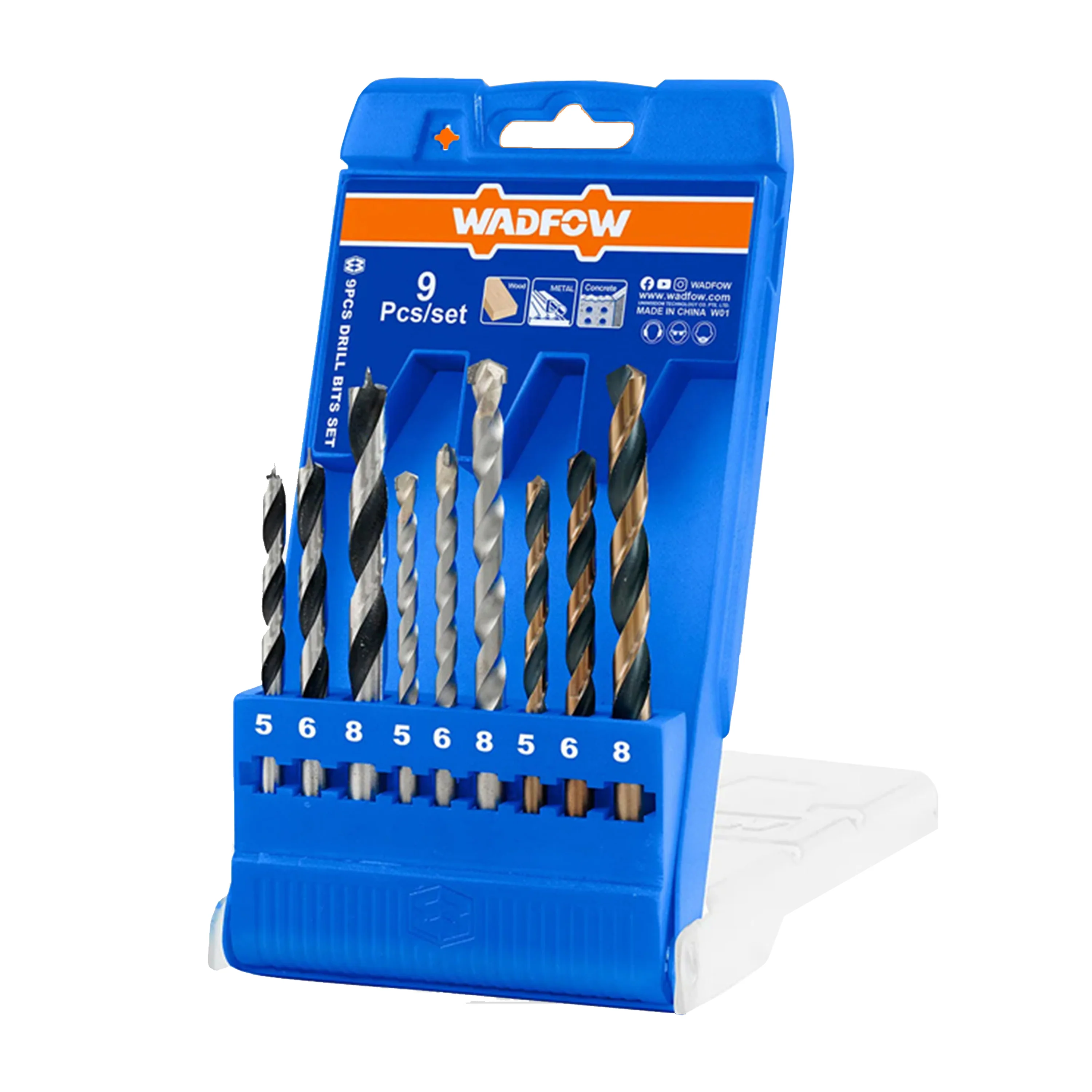 Kit jeux de mèches métal, béton et bois  9 Pcs WTD6B01 WADFOW