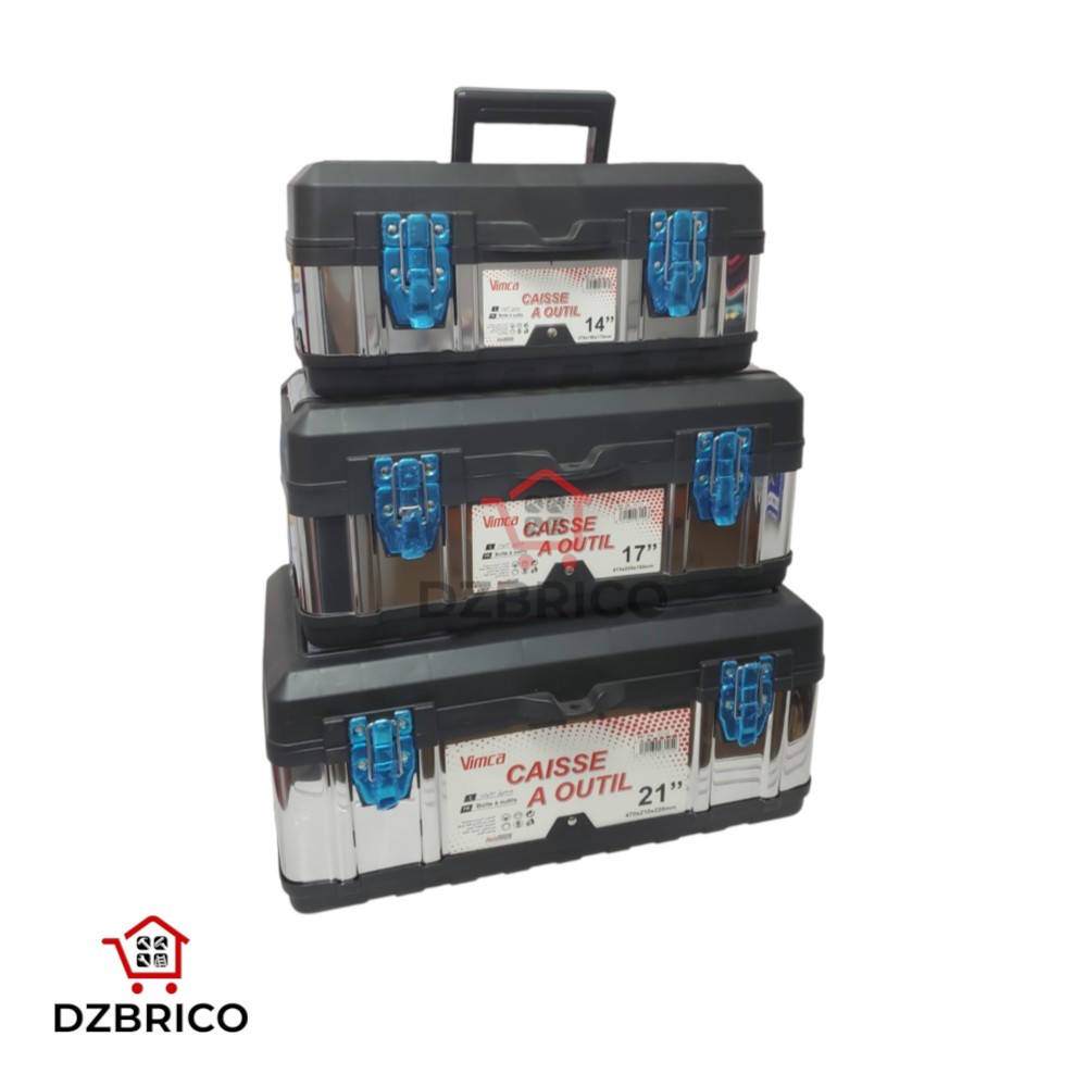 Kit de 3 boîtes à outils en acier inoxydableen et en plastique  14" 17" 21"  VIMCA