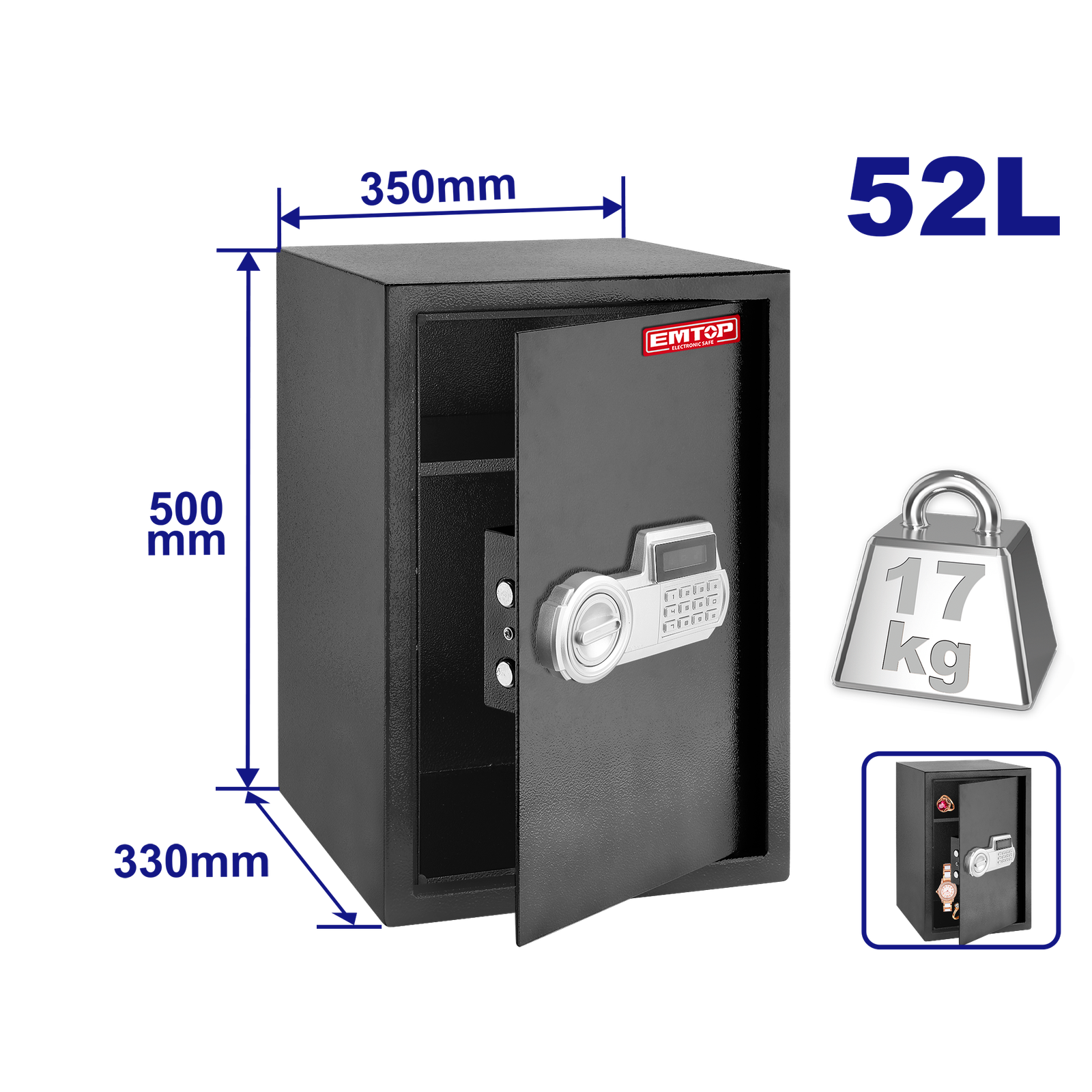 Coffre Forts Électronique 52L 33x50x35cm EMTOP