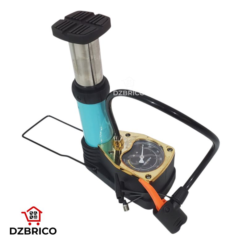 Pompe à vélo portable en alliage d'aluminium, activée au pied, avec manomètre LAMBOSS