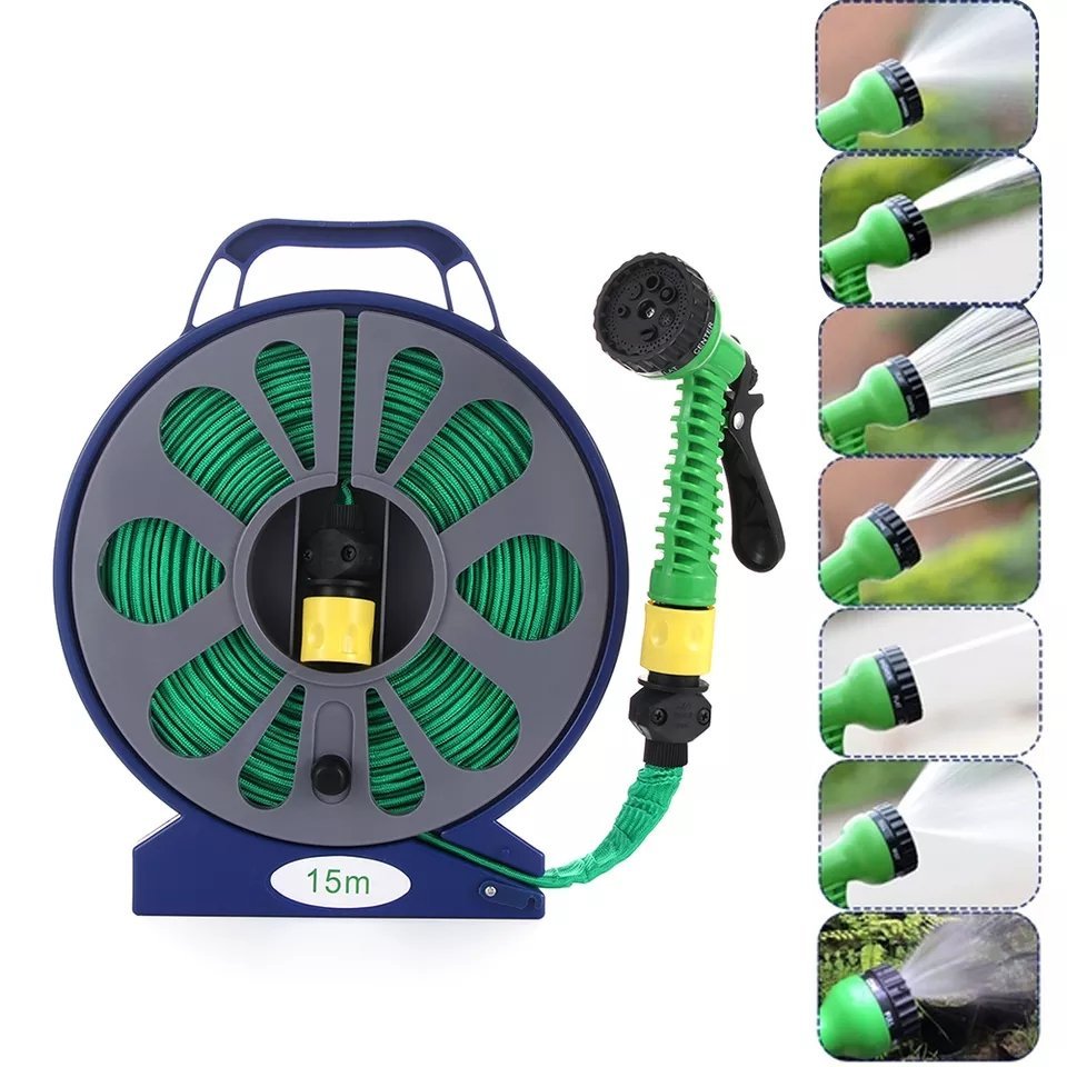 Support Dévidoir Tuyau D'arrosage 15M et pistolet 7modes Original