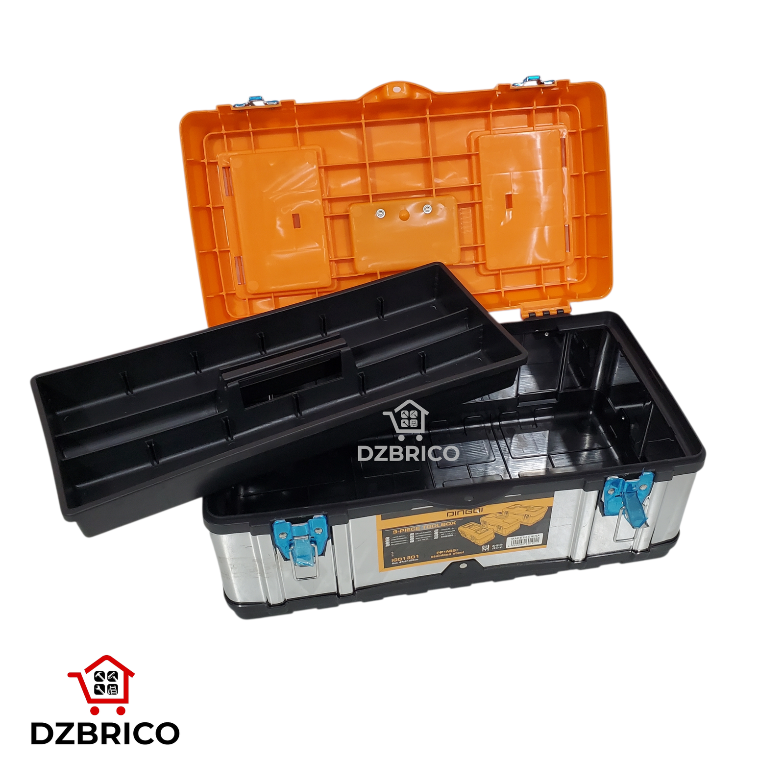 Boîte à outils en acier inoxydable trempé taille grande- 470×210×220 mm