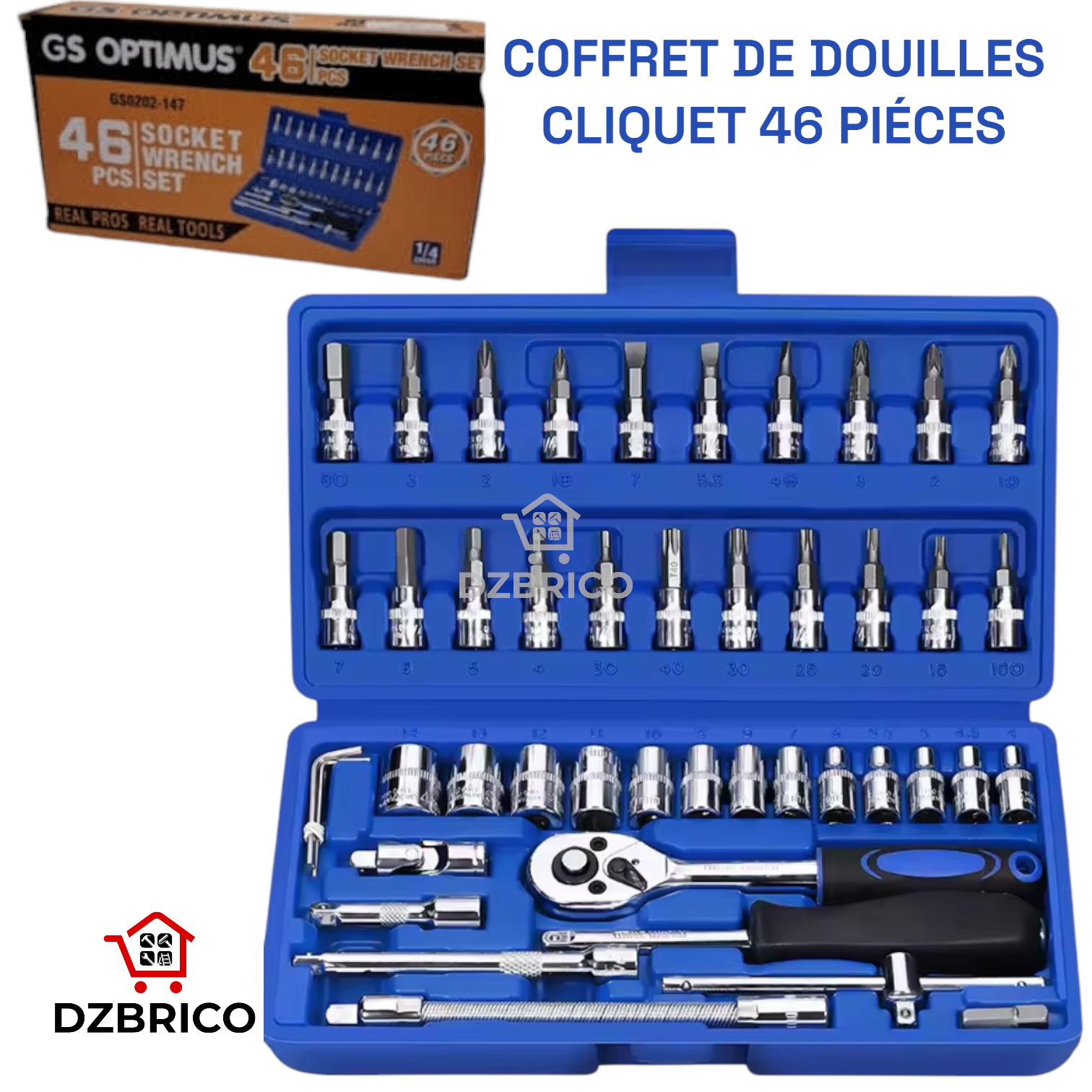 Coffret De Douille Cliquet 1/4" 46 Pièces Industriel GS OPTIMUS SFT