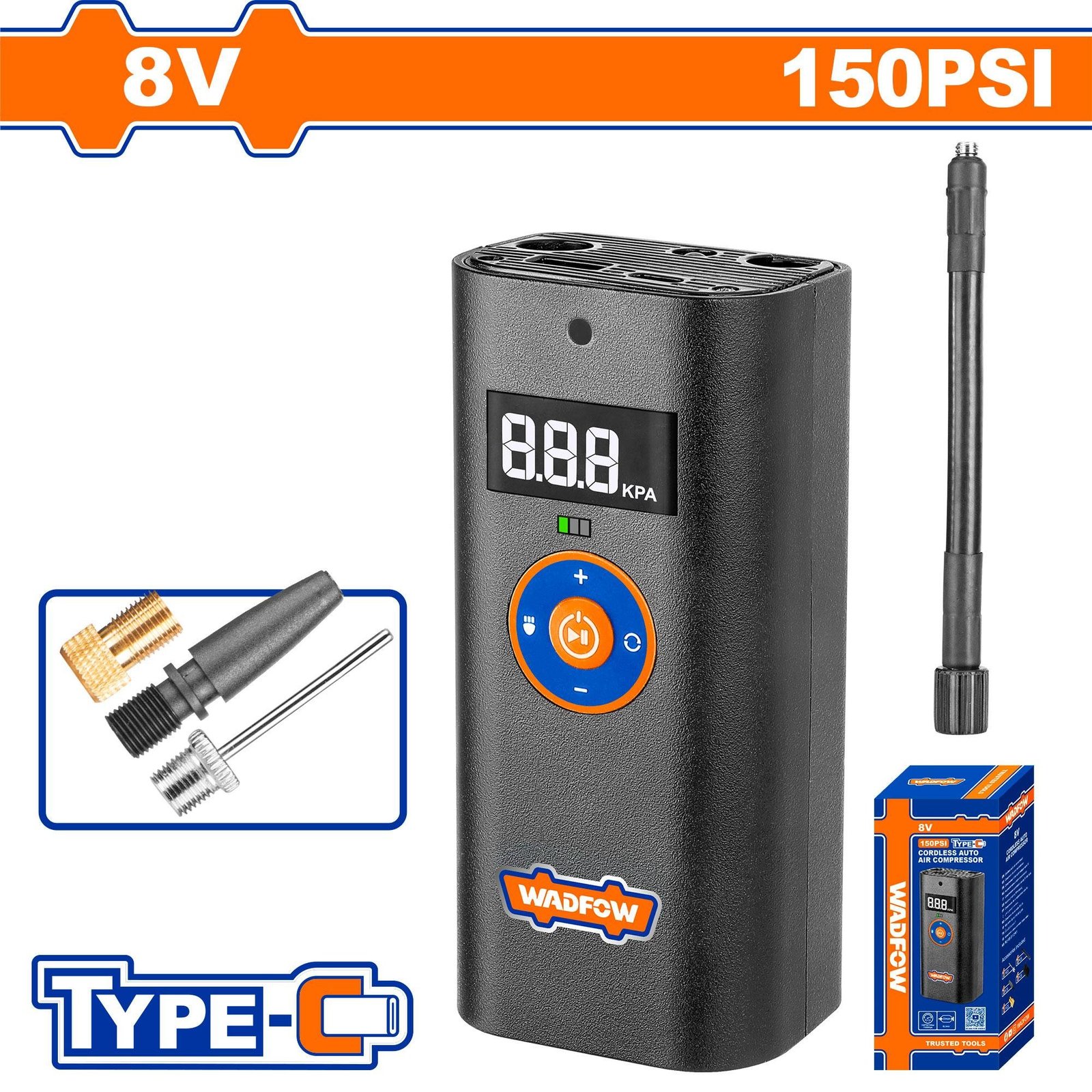 Gonfleur Auto et vélo rechargeable 8V 150psi WADFOW