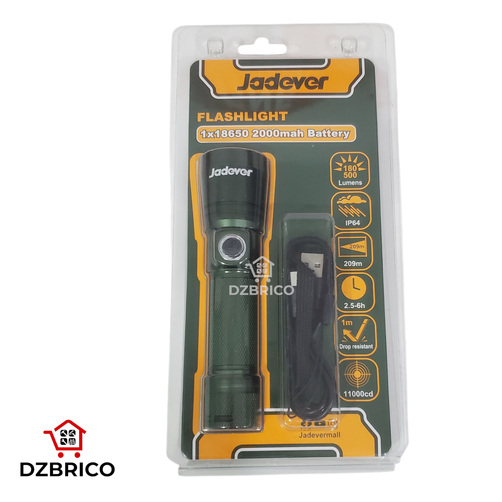 Lampe torche LED Jadever 500 lm rechargeable via port USB-C,