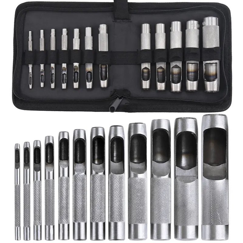 Kit Poinçon Creux en Cuir Kit d'Outil de Poinçonnage,pour le Cuir 12Pcs 3-19mm SFT