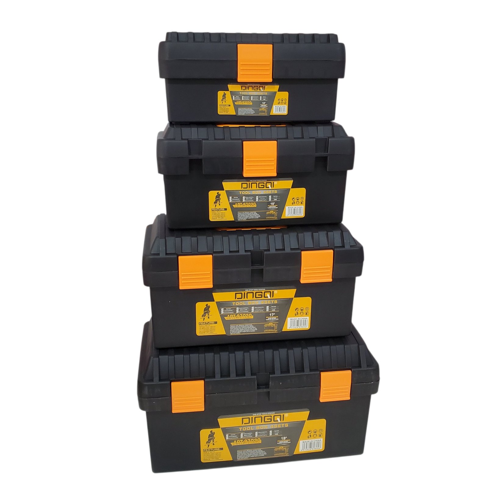 pack de 4 caisses à outils en plastique 13"15"17"19" DINGQI