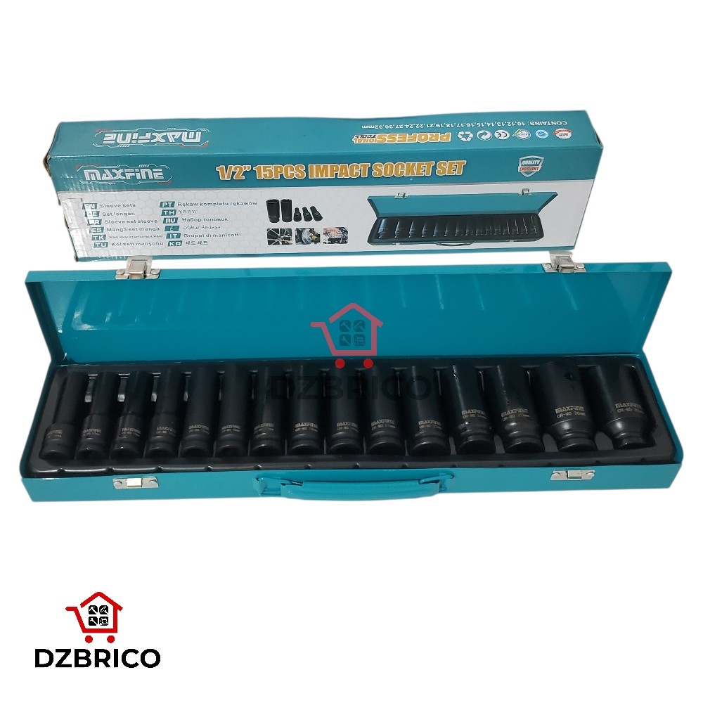 Jeu de douilles  a choc langues 1/2″ 15pcs TOPFINE