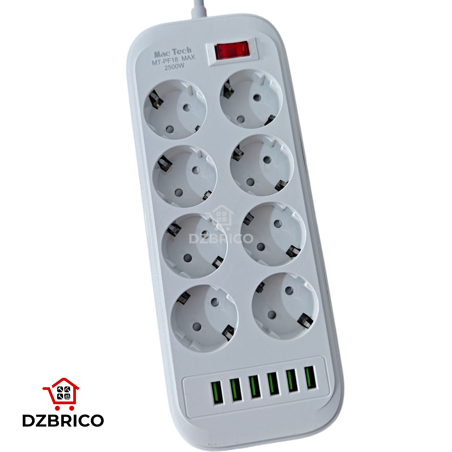Multiprise 8 Prises 220V 10A et 6 USB 5V 3a 2500W  MAC TECH