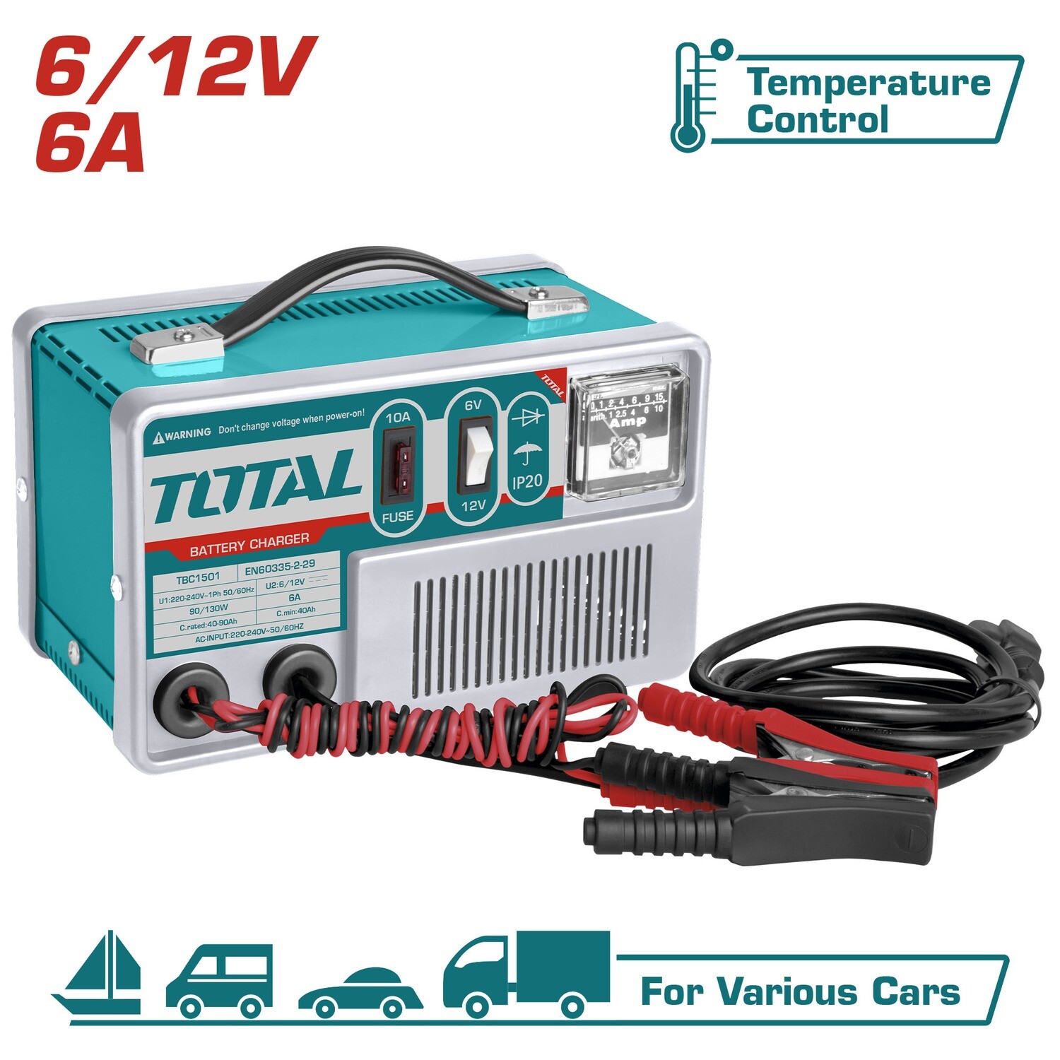 Chageur batterie 6/12V 40-90ah TOTAL