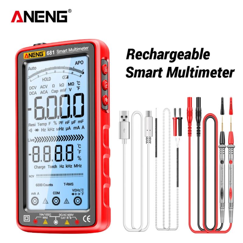 Multimètre numérique professionnel rechargeable ANENG 681 avec testeur de tension sans contact SFT