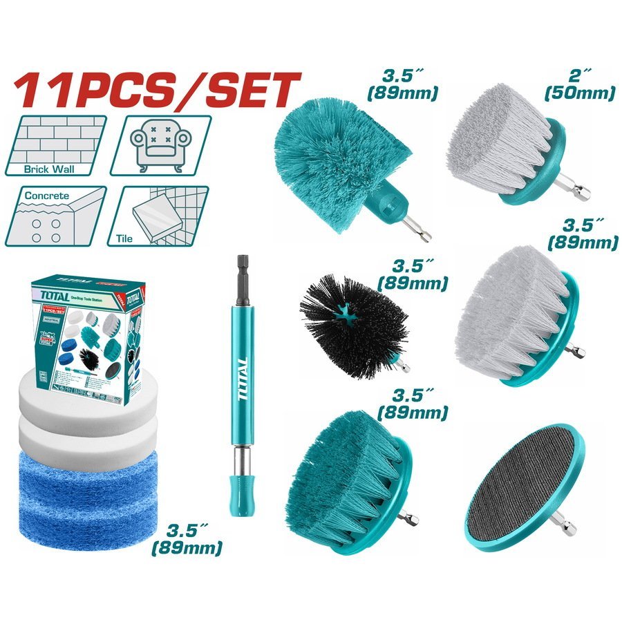 Ensemble de 11 brosses de nettoyage multi-usages pour perceuse Total