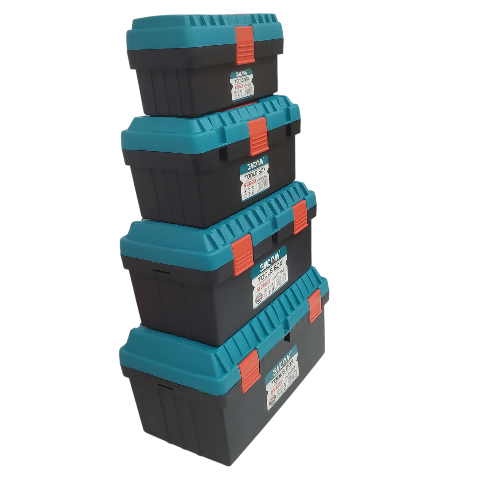 pack de 4 caisses à outils en plastique13"15"17"19" EMCOM
