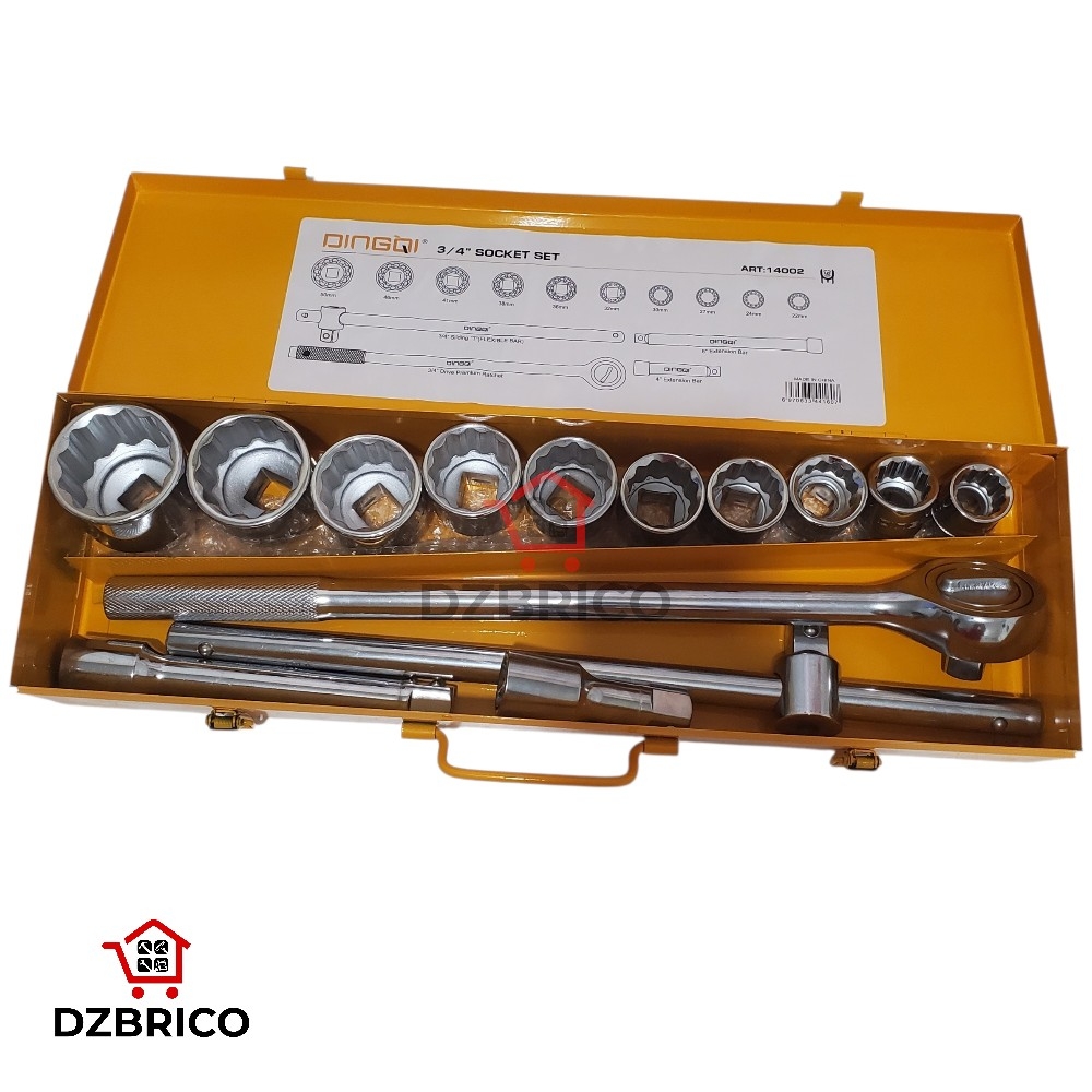 Coffret 15 pièces douilles et embouts 3/4" DINGQI