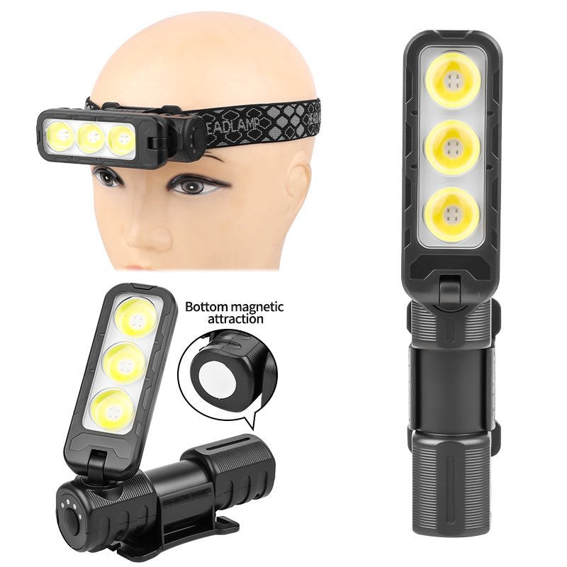 Lampe de tête frontale et baladeuse a main 3 LED