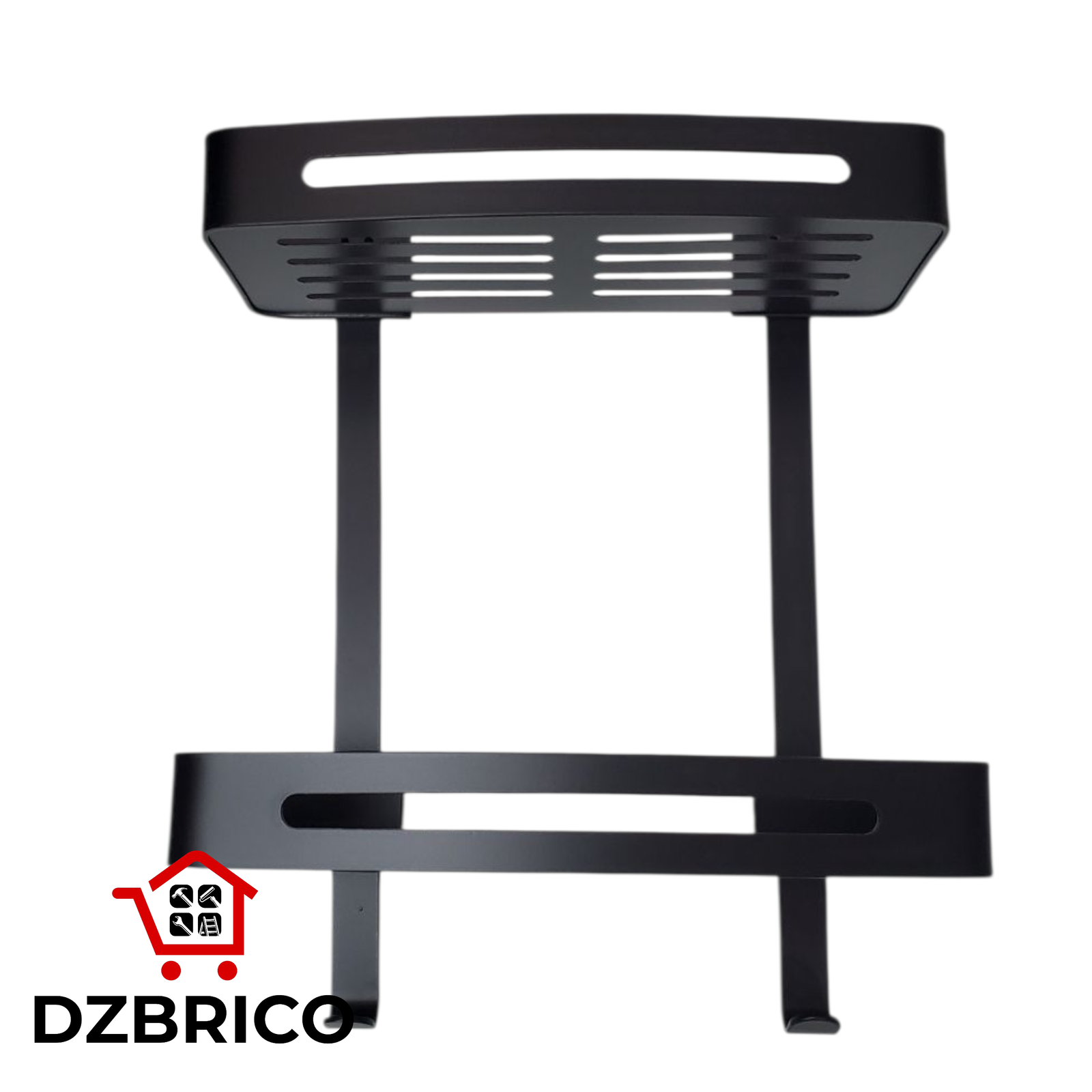 Étagère de salle de bain rectangulaire à 2 niveaux en aluminium (noir)