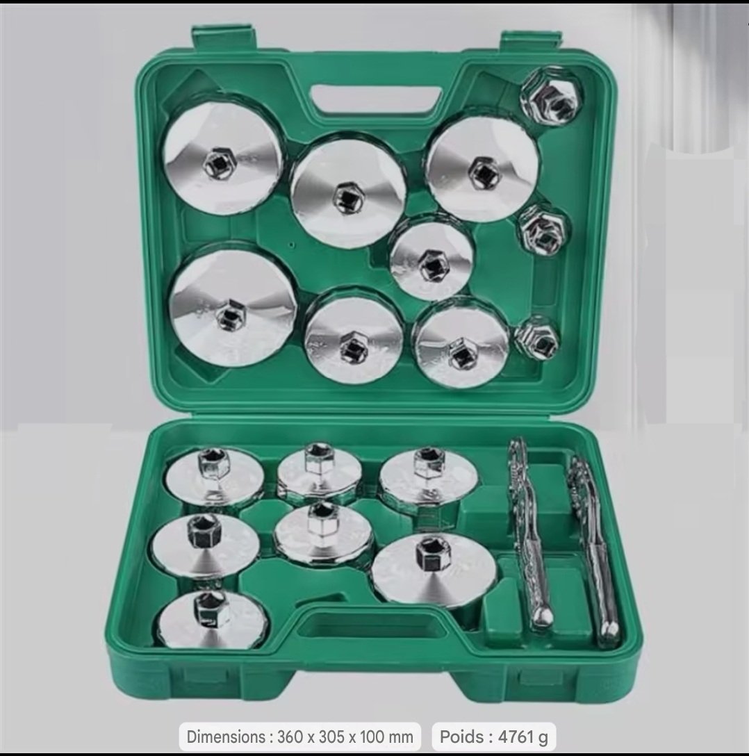 Coffert clé à filtre mécanique type chapeau en acier, 19 pièces, 1/2-12,5 mm
