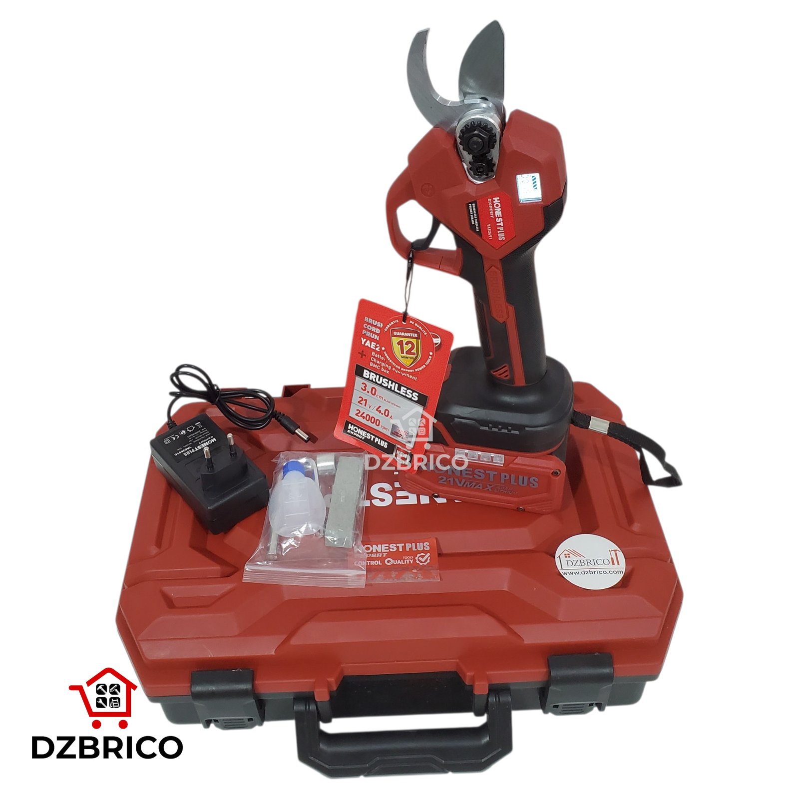 Sécateur Électrique Sans fil, 1 Batterie 21V 4.0Ah Moteur Brushless HONESTPLUS Avec Écrans LCD