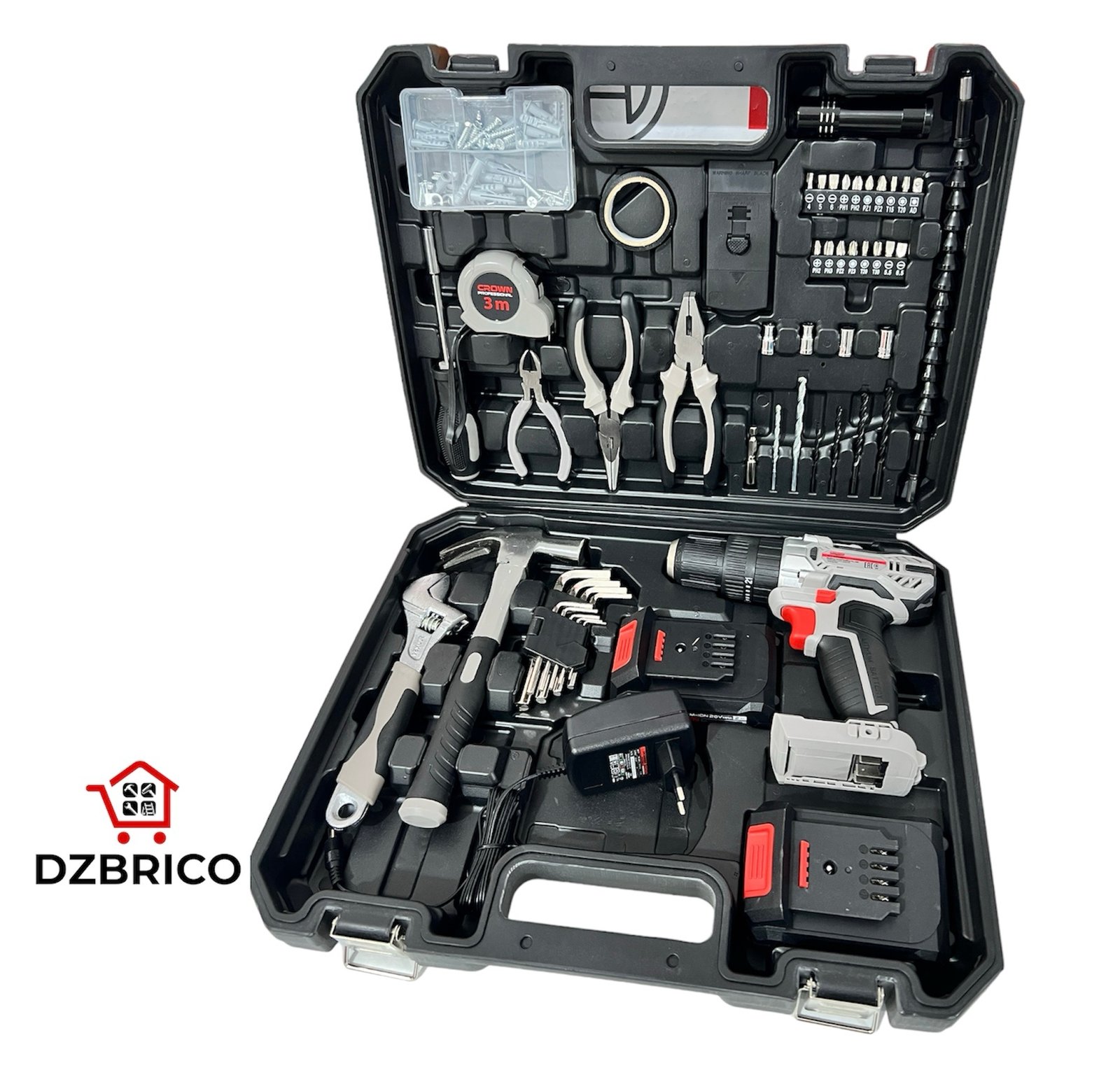 Kit Caisse A Outils Et Visseuse 20V 2.0Ah 50 Pièces CROWN