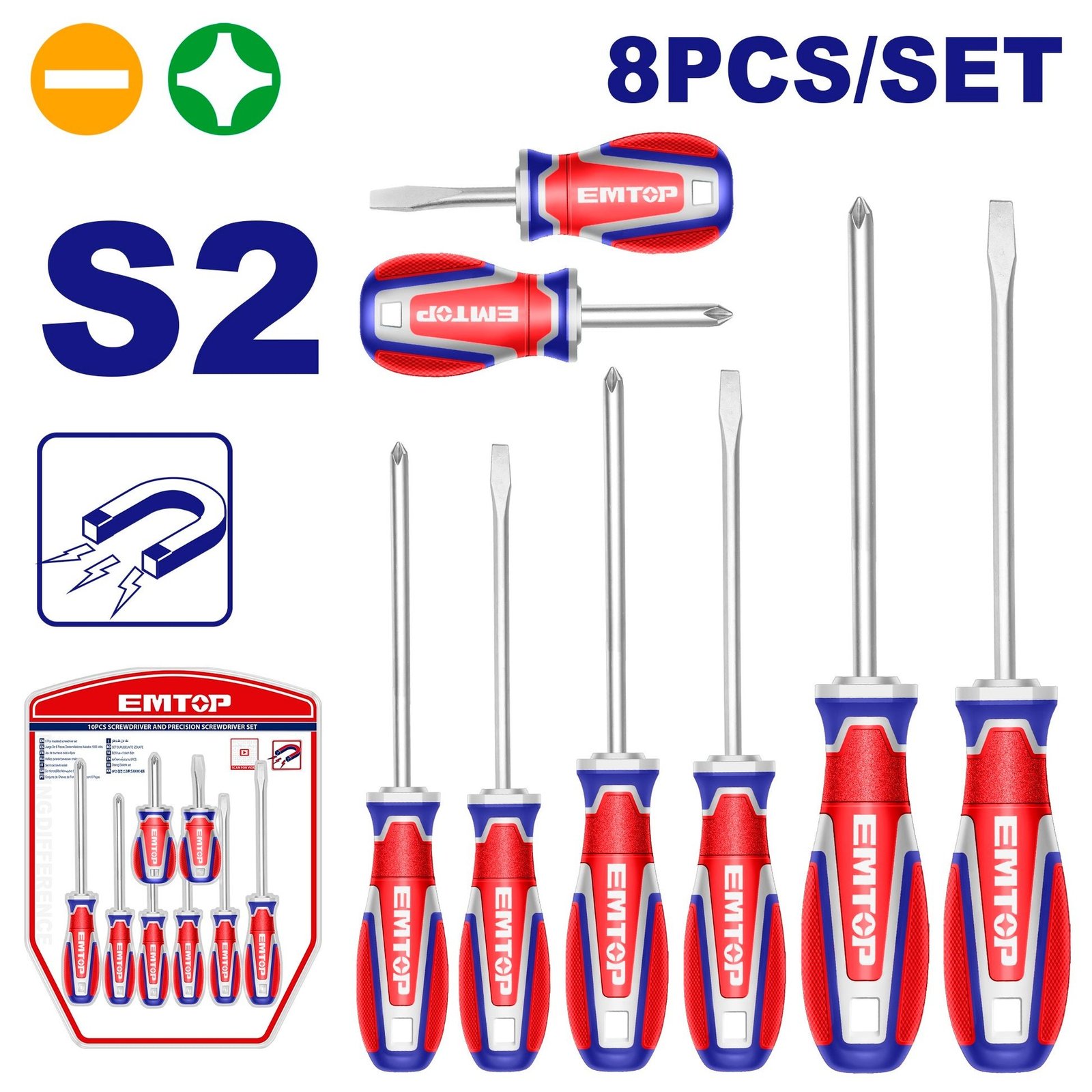 Jeu de tournevis 8 pièces S2 EMTOP