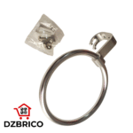 Anneau porte-serviette rond en acier inoxydable pour salle de bain, 16 cm, support mural avec accessoires de fixation (blanc argenté) – Image 2