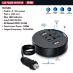 Convertisseur de puissance 150 W pour voiture, prise allume-cigare, chargeur allume-cigare, 2 ports USB + 2 ports USB-C