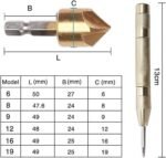 Jeu de 7 Pièces HSS Fraise à Chanfreiner 90° 5 Flûte avec Titane revêtu, Mèches Fraises Coniques à Tige Hexagonale avec Pointeau Automatique, Outils d’Ébavurage pour Bois Plastique 6/8/9/12/16/19 mm – Image 4