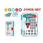 Tournevis à cliquet + coffret de 31 embouts magnétiques CR-V TOTAL